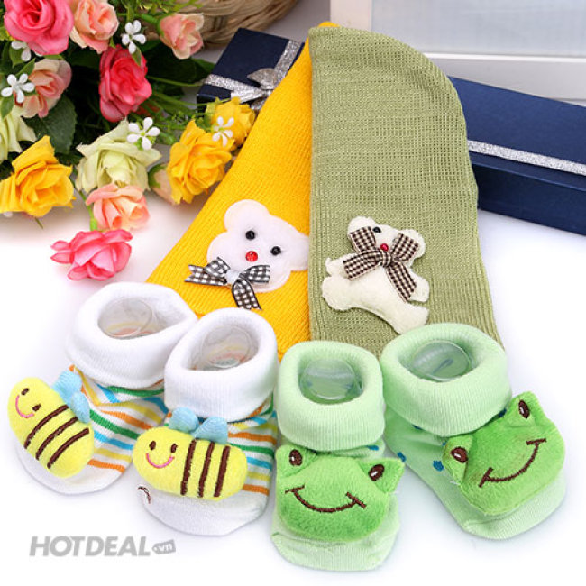 Set nón len kèm đôi vớ len đáng yêu cho bé