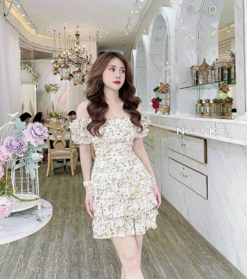 [Mẫu Mới]Đầm nữ kiểu dáng lụa hoa trễ vai chất liệu lụa cao cấp sành điệu thời trang HARI