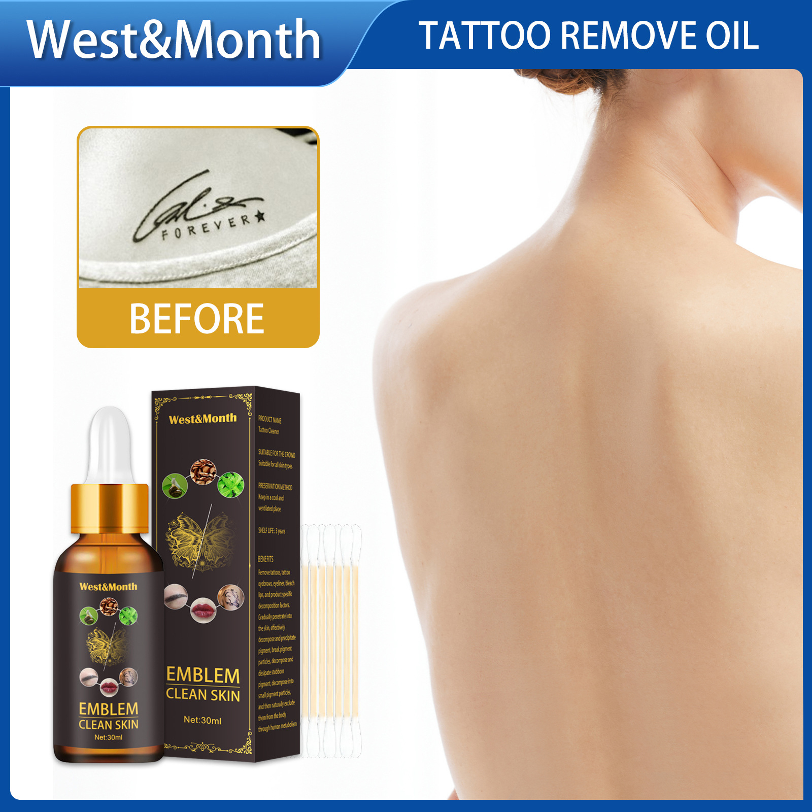 West Month Tattoos Removal Oil, Liquid Tattoo Repair Cream Fluid Tattoo Removal Soap Painfree