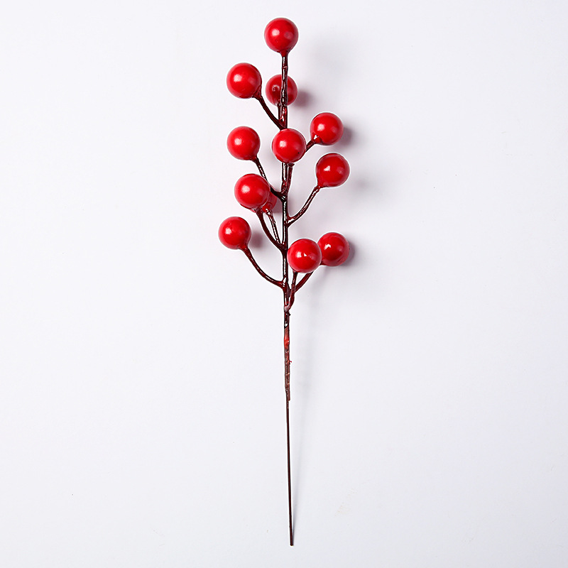 1PC Artificial Pine Leaves Branches with 8PCS Artificial Red Berry Stems Christmas Artificial Pine Branches Green Plants Pine Needles for DIY Christmas Garland Wreath Gift Decoration