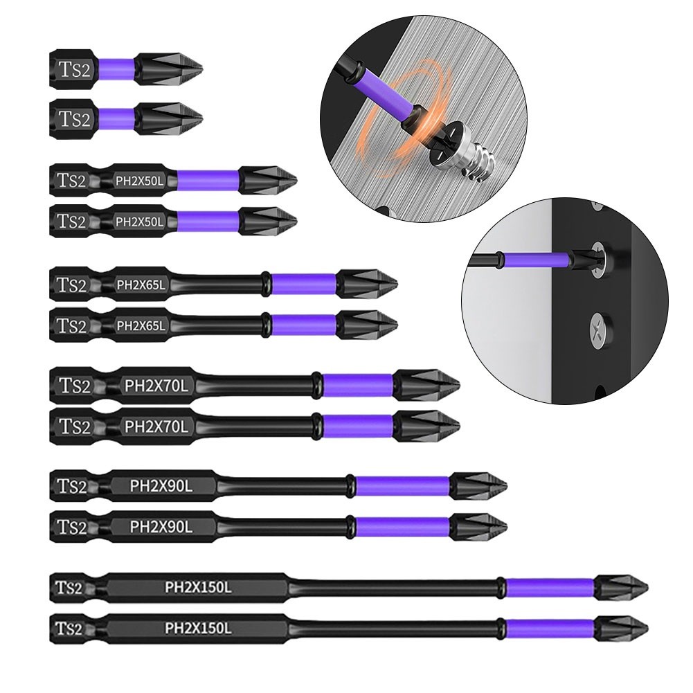 Unnicoco 2Pcs Non-slip PH2 Magnetic Batch Head Cross Screwdriver