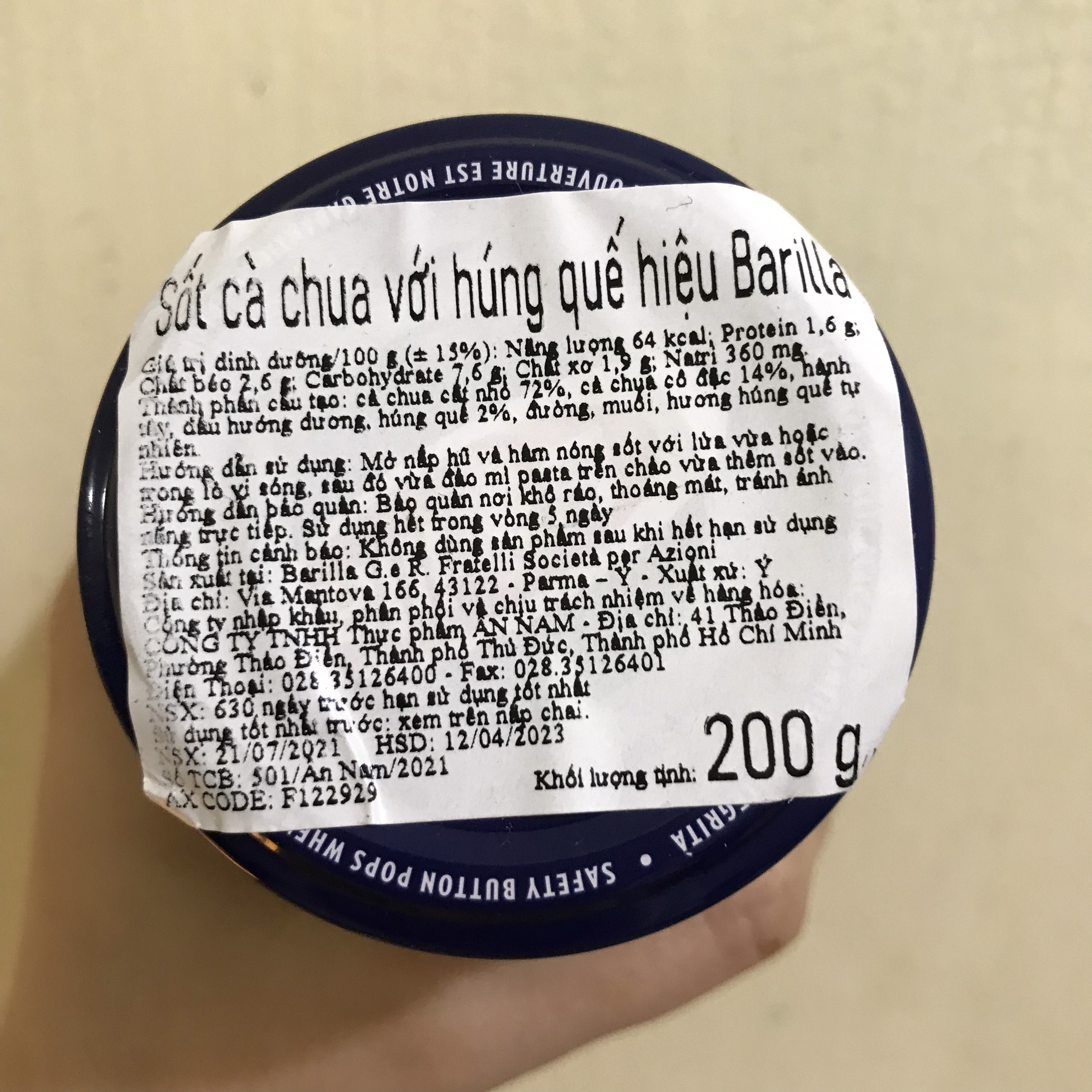 Sốt Barilla Basilico 200g