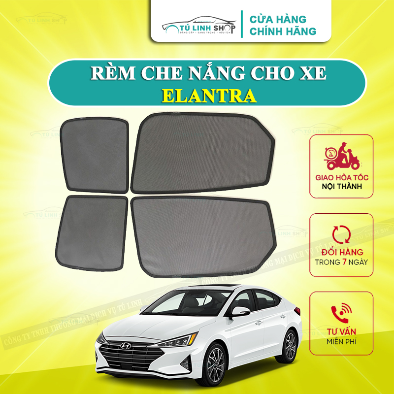 Rèm che nắng nam châm cho xe Huyndai Elantra, bộ 4 tấm cho 4 cửa, hàng loại 1 cao cấp, vừa khít kính