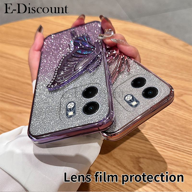 New Phone case infinix Smart 9 Back cover Diamonds butterfly holder shiny hourglass of quicksand transparent soft silicone For infinix Smart9 case.