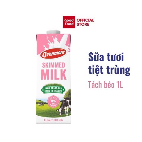 Sữa tươi tách béo tiệt trùng (không đường) Avonmore UHT Skimmed Milk 1L giảm cân giữ dáng hiệu quả tốt cho sức khỏe