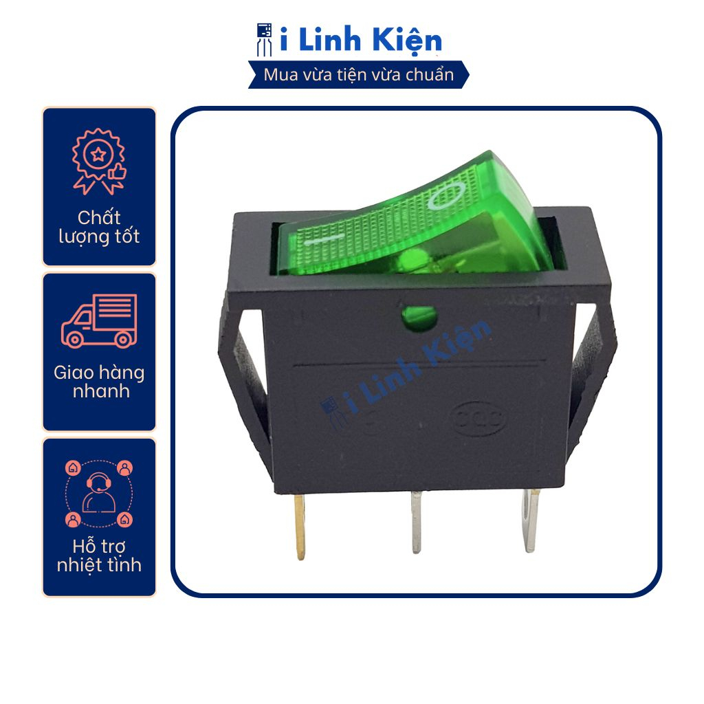 Công tắc bập bênh kcd3 16a/250v 3p 13x31mm đèn xanh lá