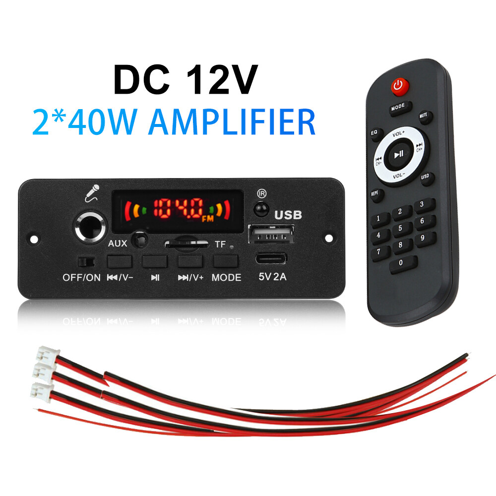 KEBIDU Máy nghe nhạc MP3 Bluetooth 5.0 giải mã 2x40W khuếch đại DC 12V Ghi âm cuộc gọi MP3 mic chức năng