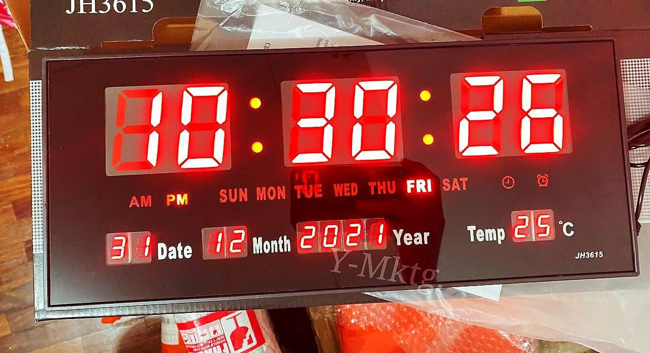 (JH3615) LED Digital Calendar Clock WallHang & Stand With Alarm(Clear