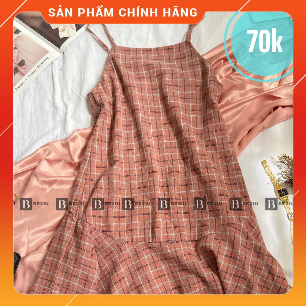 Đầm 2 dây sọc caro 2Hand - Korean