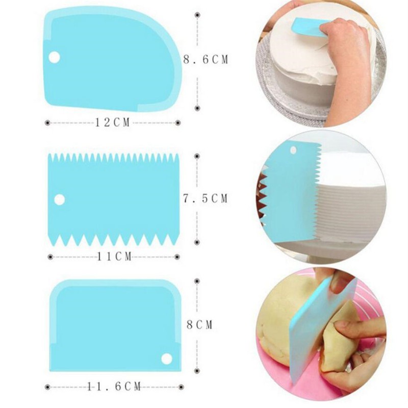 Set 3 dụng cụ chà láng làm mịn răng cưa trang trí bánh