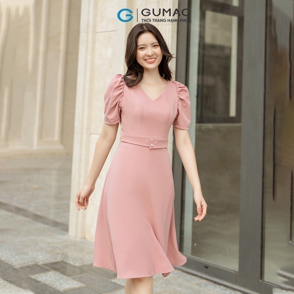 Đầm nữ A tay nhún GUMAC DD05021