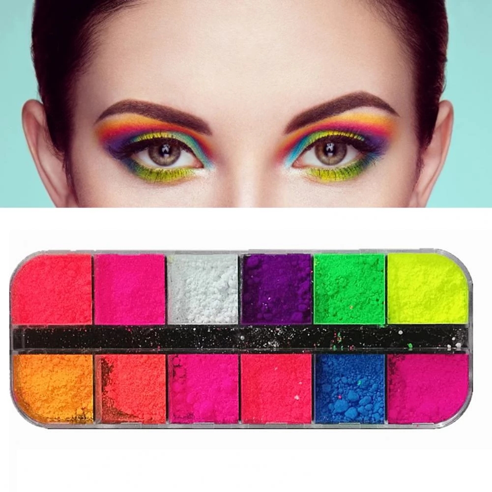 DORISNA 12Color Phosphor Neon Pigment for Nails Fluorescence DIY Design Glitter Eye Makeup Painted Eye Shadow Pearl Powde Dipping Powder