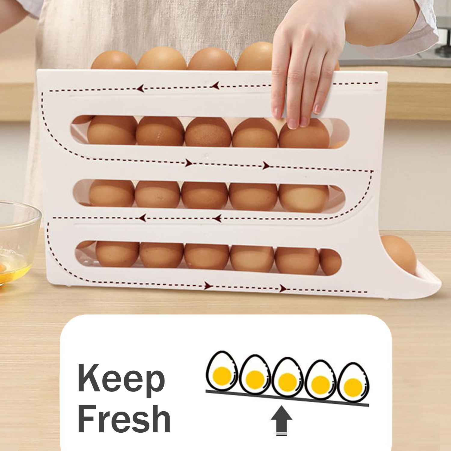 1 PC 4-Layer Automatic Scrolling Egg Rack Holder Refrigerator Egg Storage Box Basket Food Containers Egg Case Organizer for Kitchen