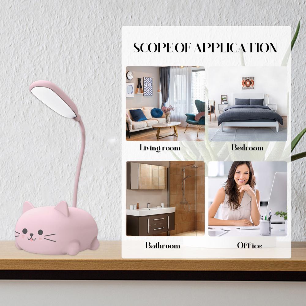 【New Arrival】USB Student Learning Light Foldable Cute Cat Portable Lamp Rechargeable 400mAh Adjustable Gooseneck Kids Gifts for Bedroom Office