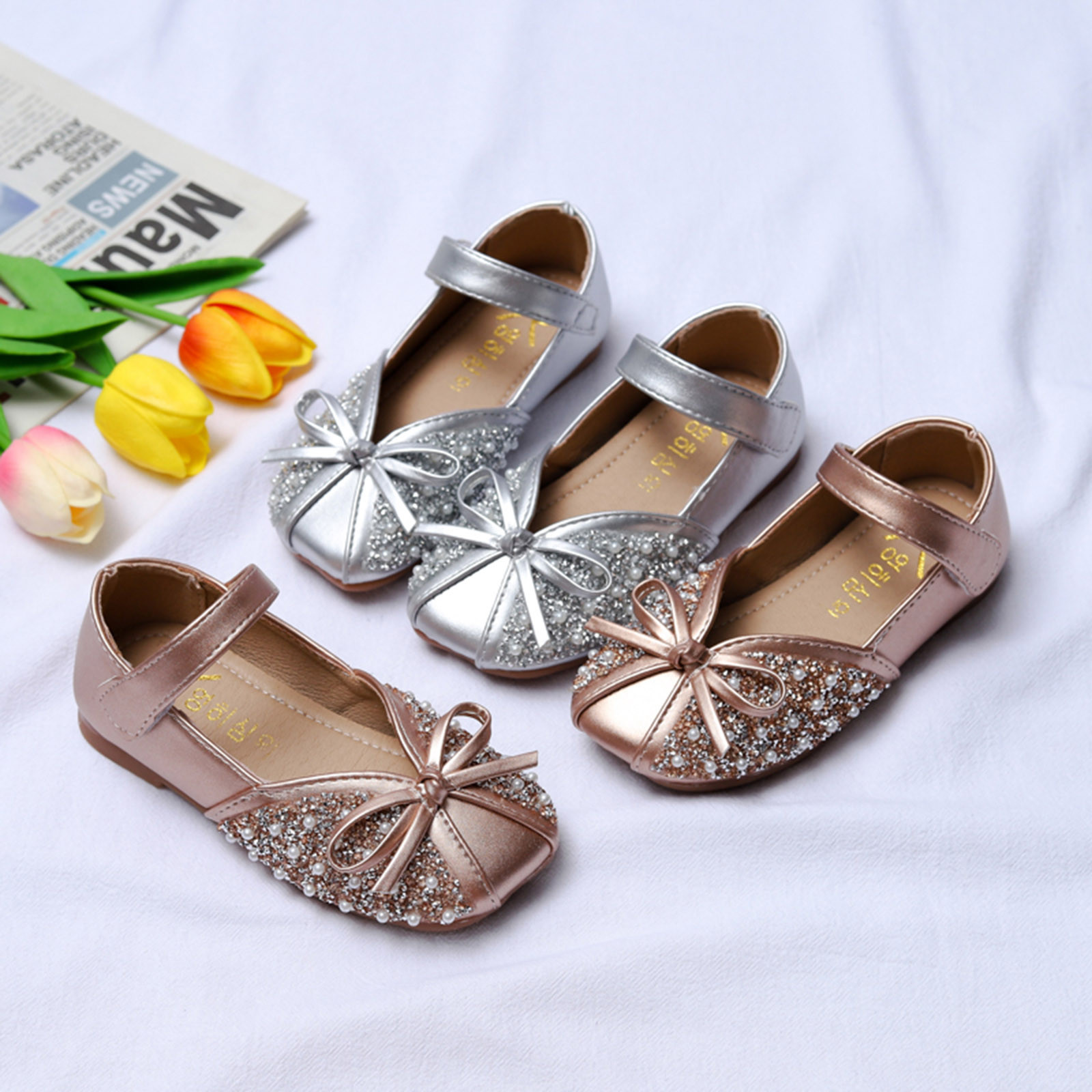 Baby Pearl Crystal Bling Bowknot Princess Shoes Kids Sandals Girls Single