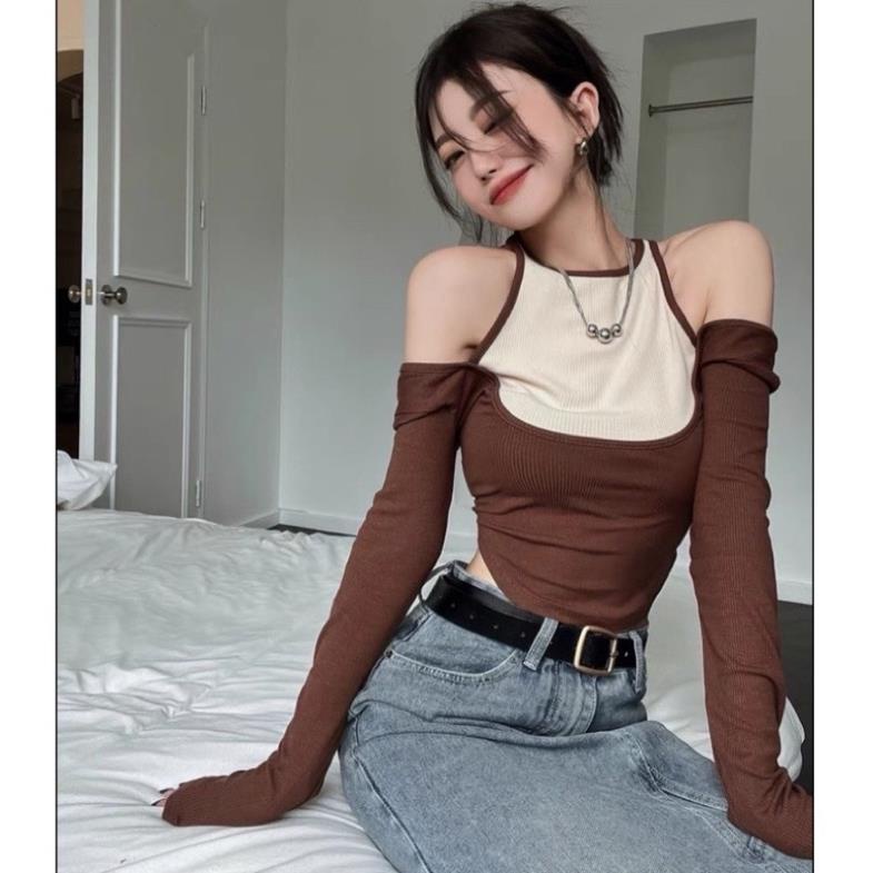 Áo cổ yếm đuôi tôm chất len tăm siêu xinh mã 005