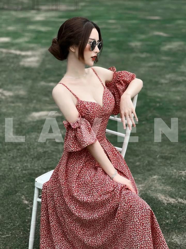 đầm lụa hở vai có mút màu hoa xinh lung linh dx22