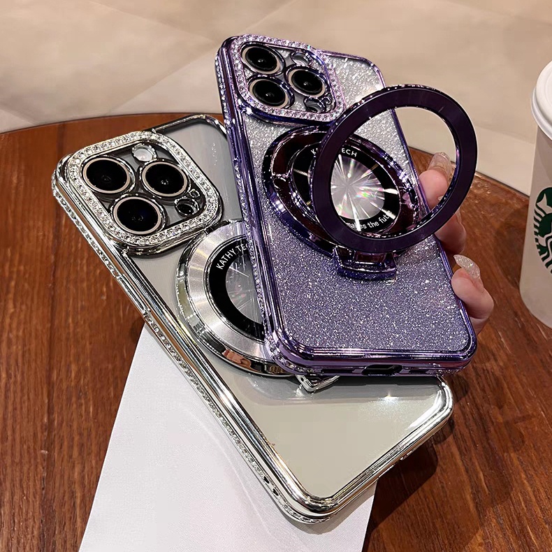 【Diamond glitter paper/bracket/purple/soft/case】compatible for iPhone 15 14 13 12 pro max case