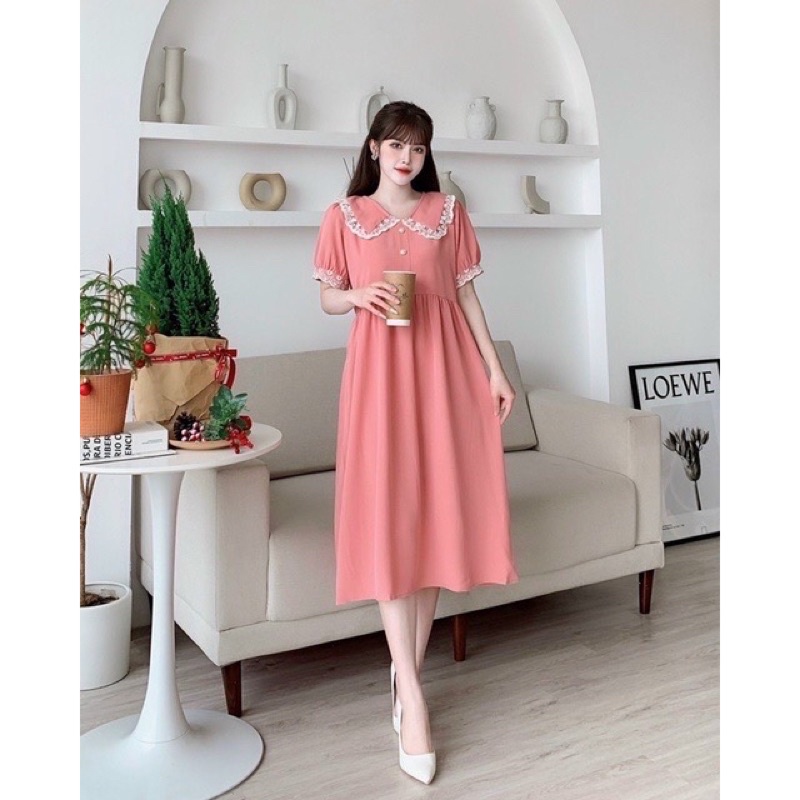 Váy bầu cộc tay thiết kế cổ bèo M08