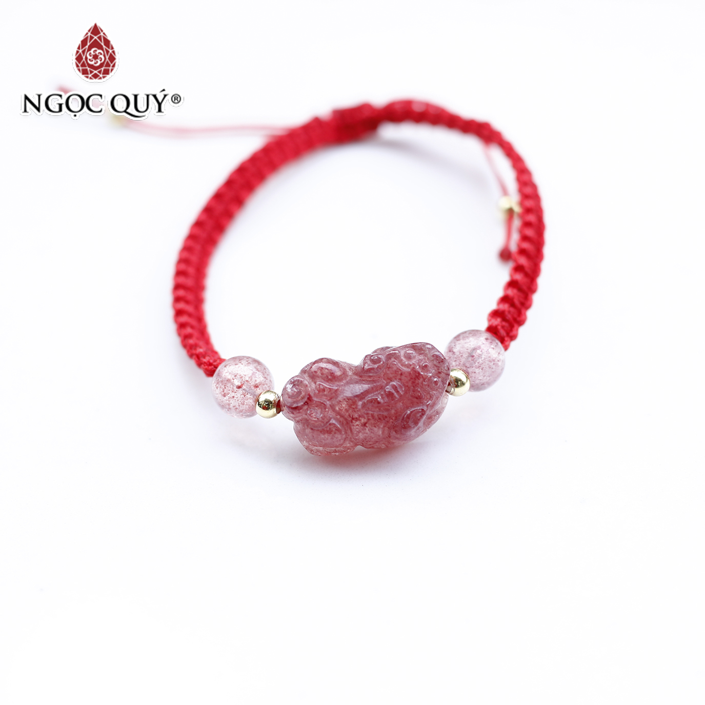 Vòng thắt dây đỏ tỳ hưu thạch anh dâu mệnh hỏa. thổ - Ngọc Quý Gemstones