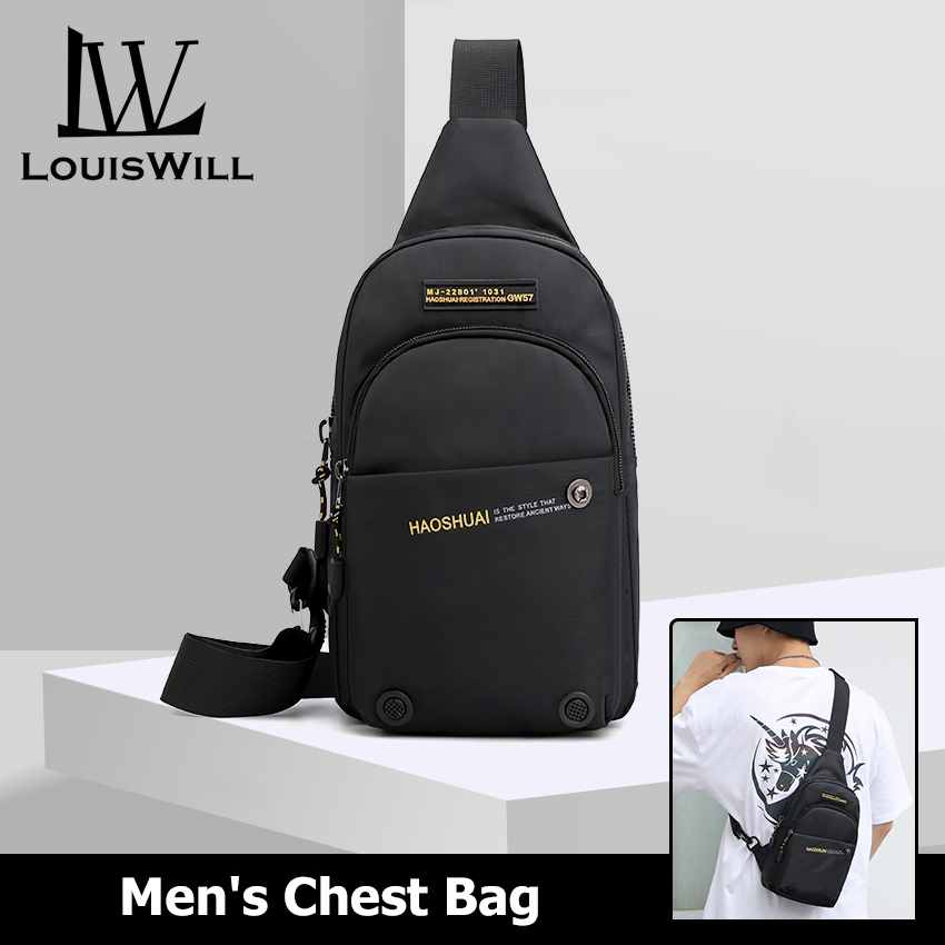 LouisWill Men Bag Nylon Chest Bag Functional Waist Bag Crossbody Bag