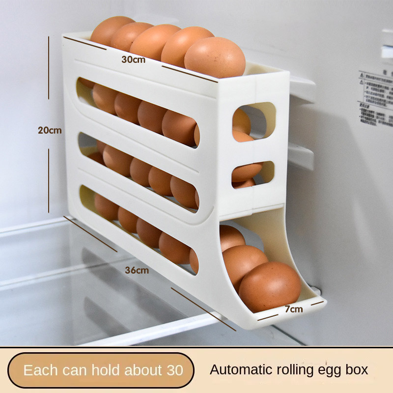 Household kitchen egg storage box, large capacity refrigerator side door dedicated four layer slide automatic egg box