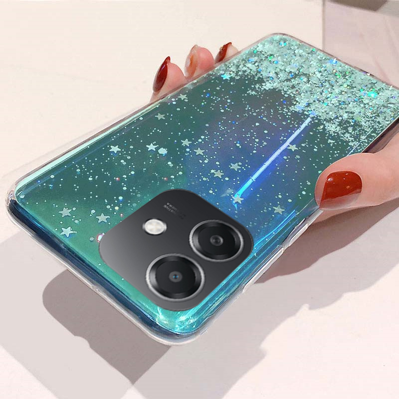 New Phone case OPPO A5i case Glitter Bling Sequins Starry Sky Transparent Soft Full Stars Moon for OPPO A5i case. 
