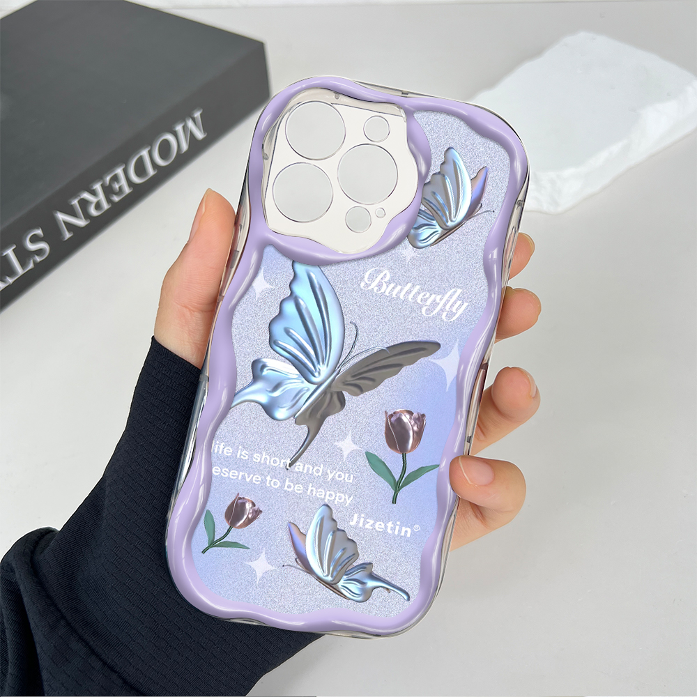 Jizetin for Infinix Note 30 4G 5G Back Cover Cartoon Golden Butterfly Cream Texture Wavy Edge Soft Silicone Phone Case. 