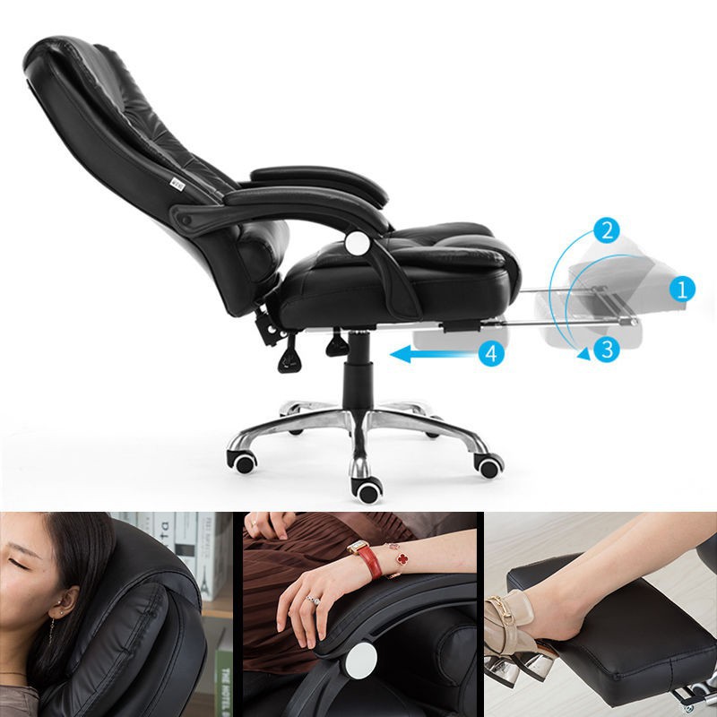 Ghế giám đốc có massage lưng 2022, ghế làm việc tại nhà hoặc văn phòng bọc da Pu, kèm gác chân