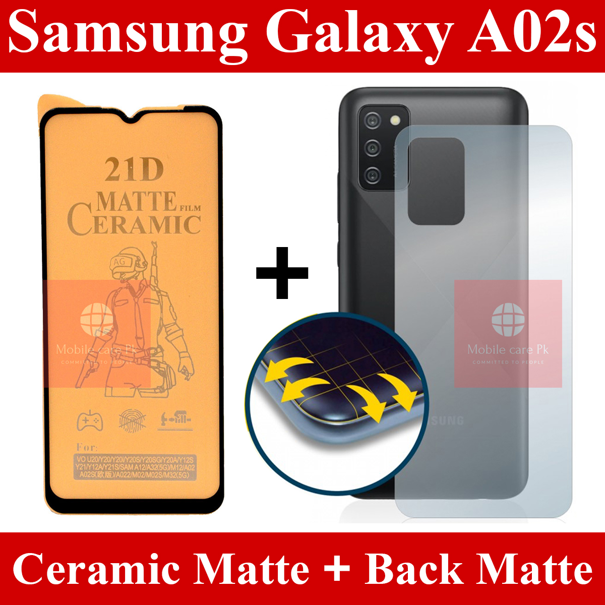 Samsung Galaxy A02s Screen Protector Matte Unbreakable Glass + Back Matte Protector Back sheet skin For Samsung Galaxy A02s. 