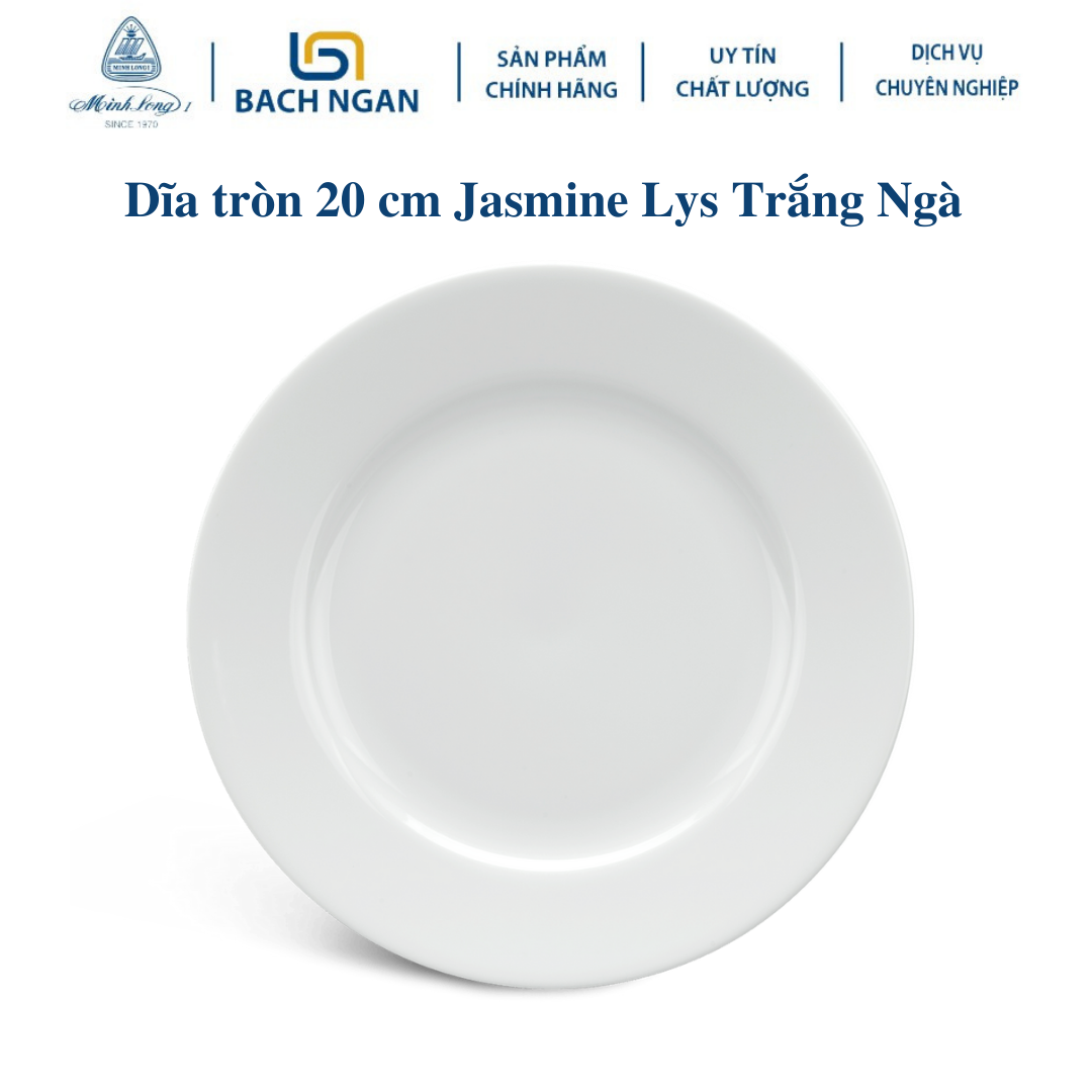 Dĩa tròn Minh Long 20 cm Jasmine Lys Trắng Ngà