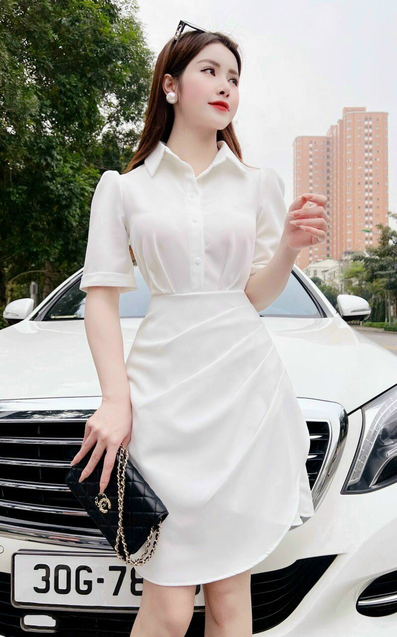 ĐẦM XOÈ TRẮNG CỔ SƠ MI