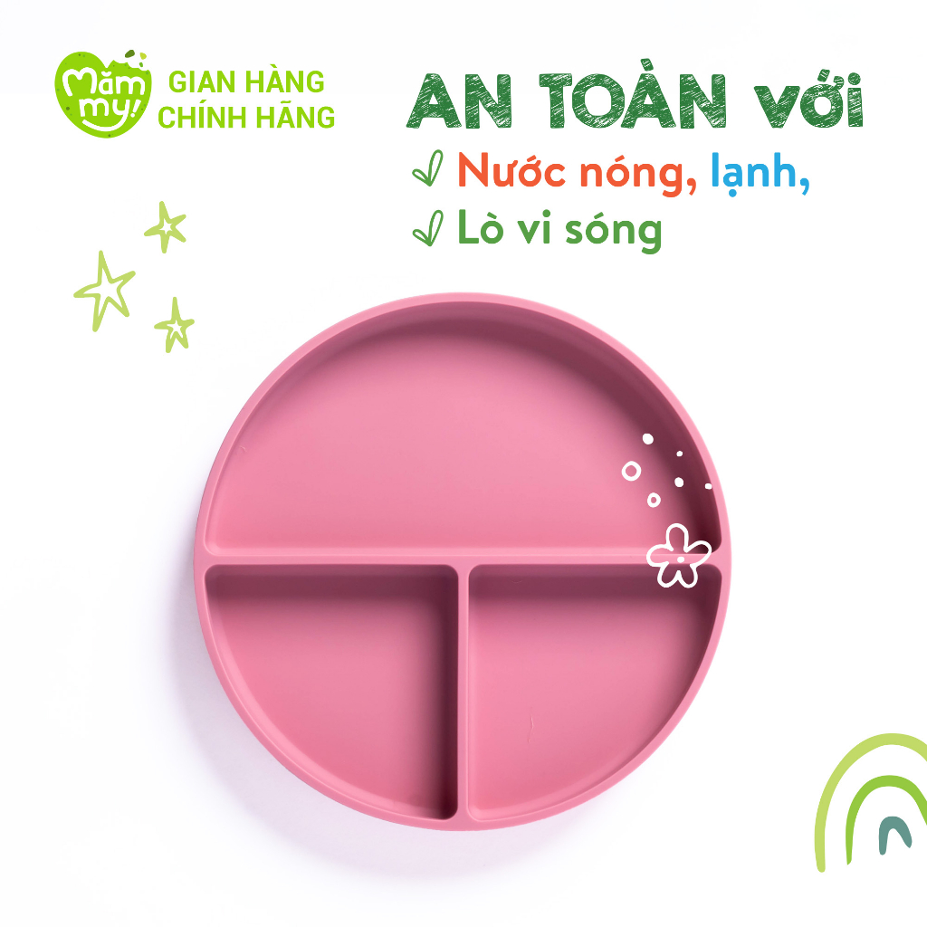 Khay ăn dặm silicon 3 ngăn cao cấp Mămmy chính hãng Baby Silicone Food Tray