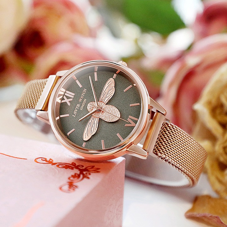 Đồng Hồ Nữ LSVTR TD4 Dây Nam Châm Dây Lụa Mặt Con Ong Sang Chảnh