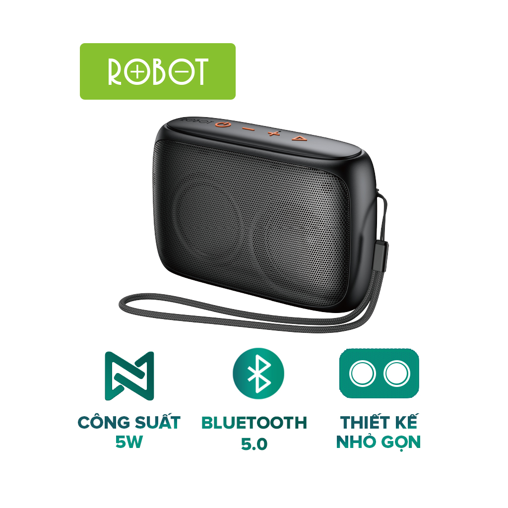 Loa bluetooth mini Robot RB110 công suất 5W loa không dây hỗ trợ ghép đôi 2 loa thẻ nhớ usb pin lâu nhỏ gọn dễ dàng mang theo âm thanh hay chất lượng tốt bass hay kết nối điện thoại - màu đen l hàng chính hãng