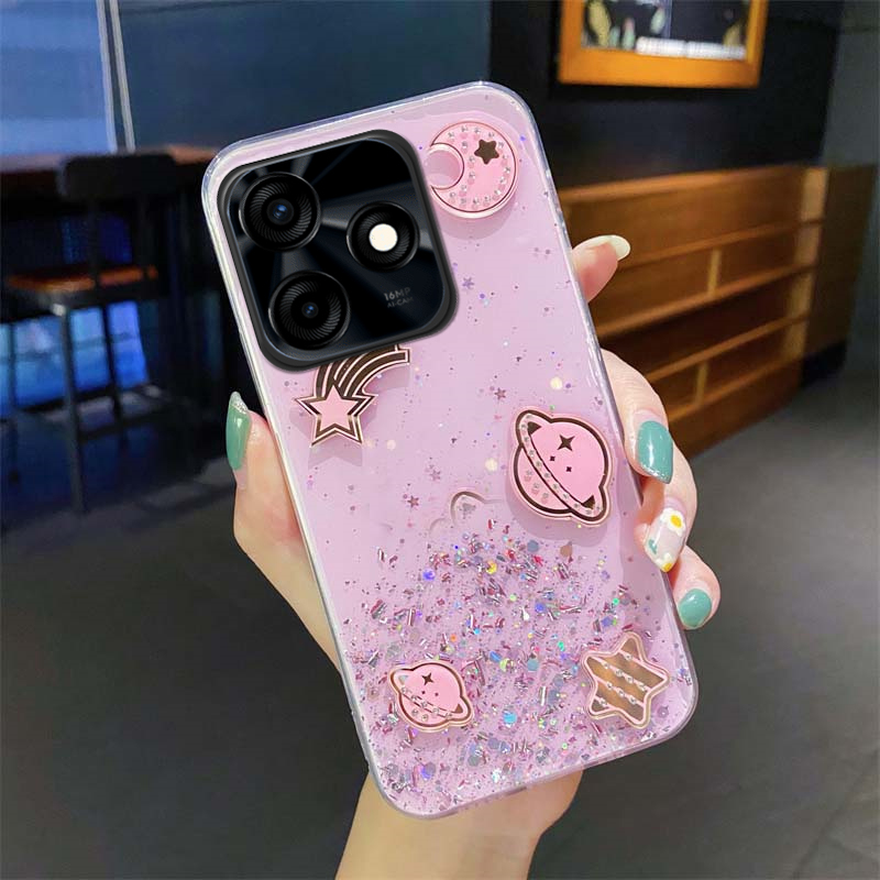 Phone Cover itel P55 4G Sparkling Soft Transparent Silicone Space Planet Stars Moon Girl Anti Fall Case for itel P55 NFC Back Cover