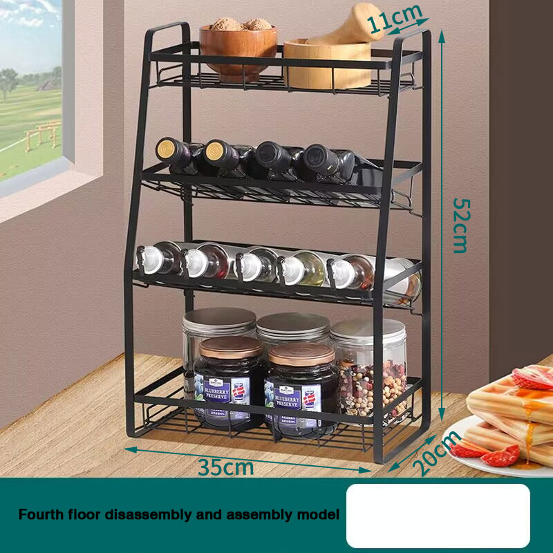 Kitchen storage rack, tabletop, iron art, multi-layer seasoning rack, multifunctional seasoning bottle, layered storage rack solid Metal