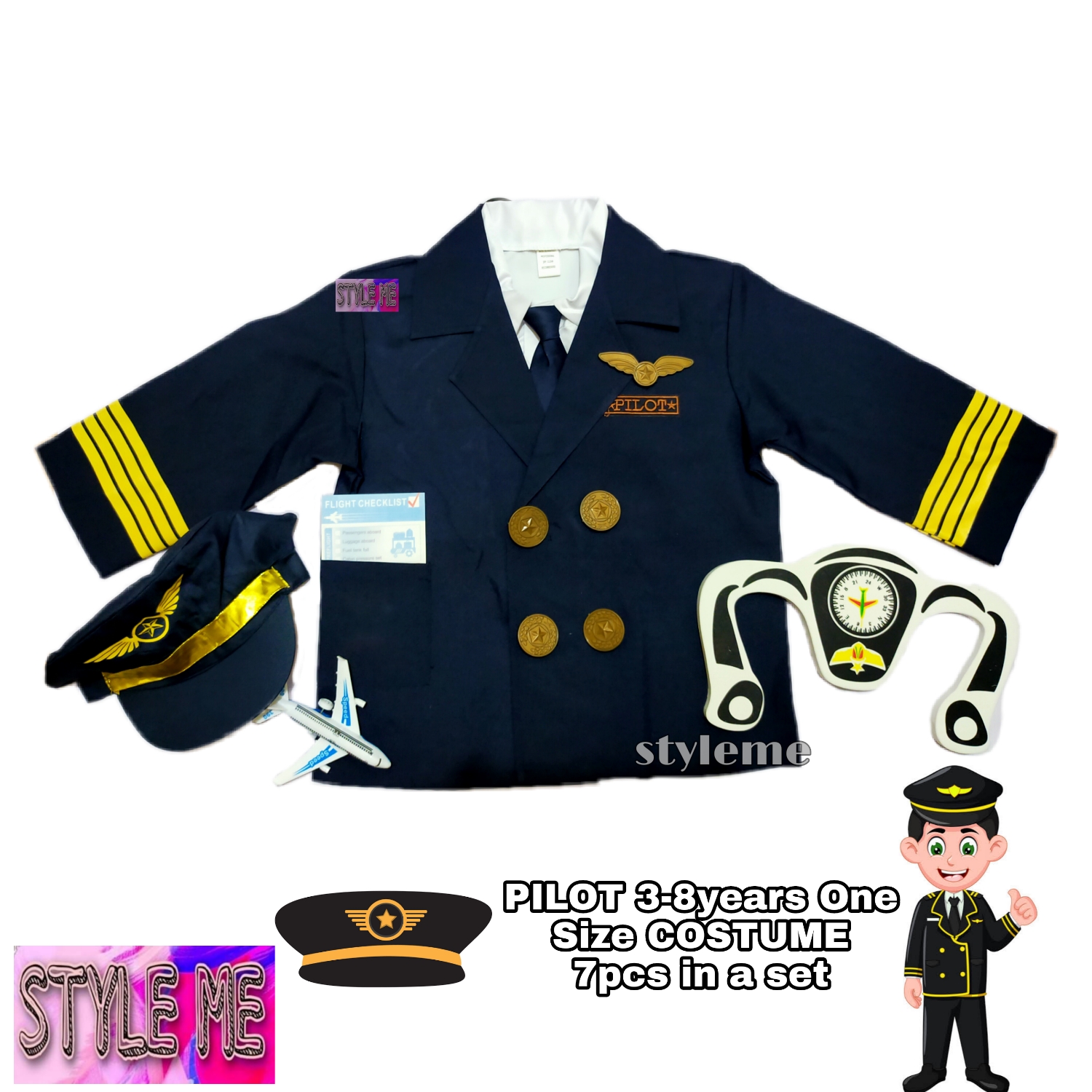 Captain Pilot Occupation Complete Set Role play Costume For Kids 38
