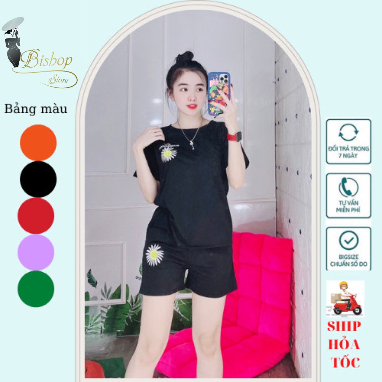 [KÈM ẢNH VIDEO THẬT + CÓ BIGSIZE TỚI 85KG] Set bộ thun đùi thêu chất liệu cotton
