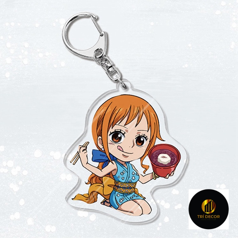 Móc khóa hai mặt hình nhân vật Luffy Zoro Sanji trong One Piece