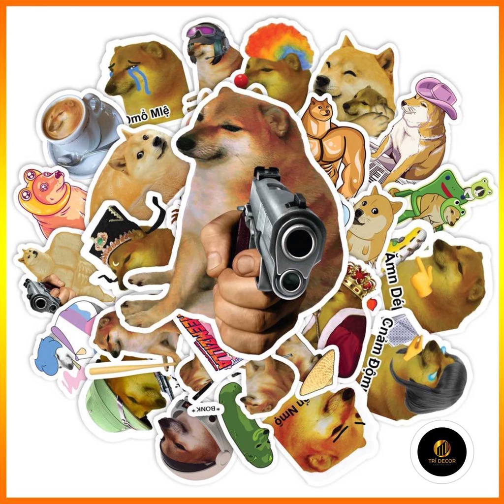 Set 50 cái Sticker Cheems Meme, Sticker Cheems Chống Nước, Sticker Chó meme, Hình dán Cheems