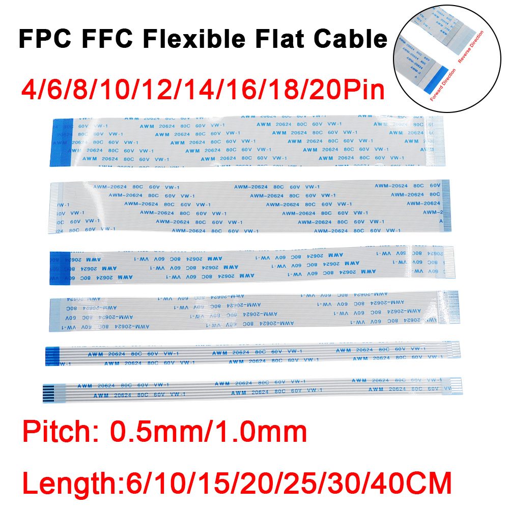 10pcs%20Fpc%20Ffc%20Ribbon%20Flexible%20Flat%20Cable%204/6/8/10/12/14/16/18/20%20Pin%20Pitch%200.5mm%201.0mm%20A-Type%20Wire%20Length%206/10/15/20/25/30/40%20Cm%20-%20Image%204