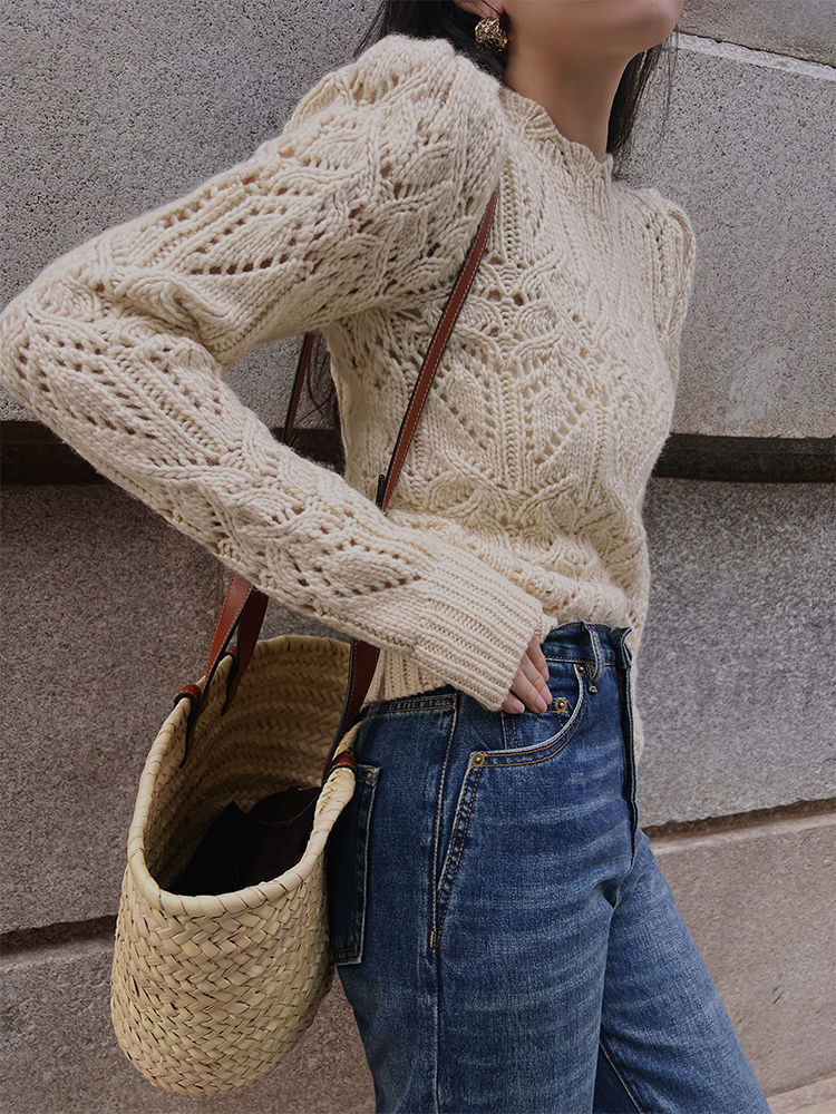 Huachacha ins hollow out crochet knit long sleeve pull over sweater