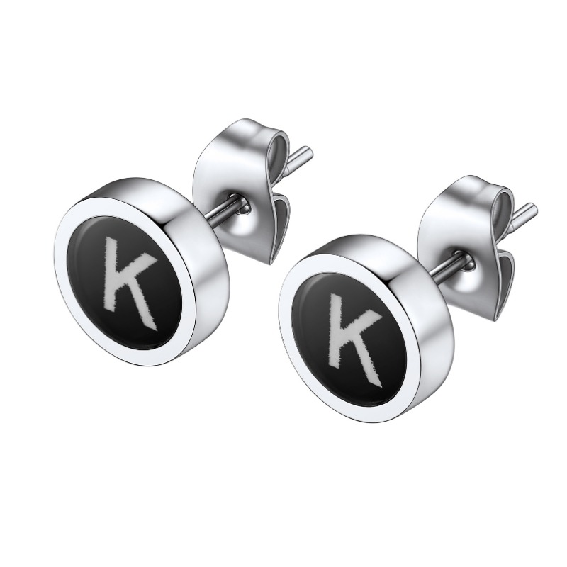 U7 Stainless Steel Letter Epoxy Round Stud Earrings for Men/Women