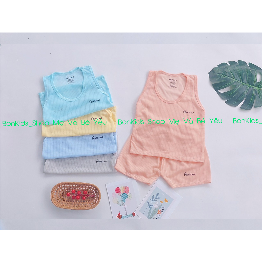 Bộ ba lỗ cotton tăm tre hãng Avaslew cho bé sơ sinh 3-13kg co giãn 4 chiều thấm hút mồ hôi tốt