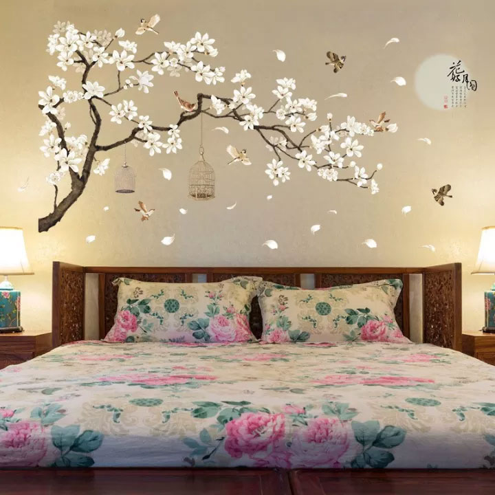 Sticker Tranh Dán Tường, Decal dán tường hoa đào trắng Sticker Tranh Dán Tường SK2022AB