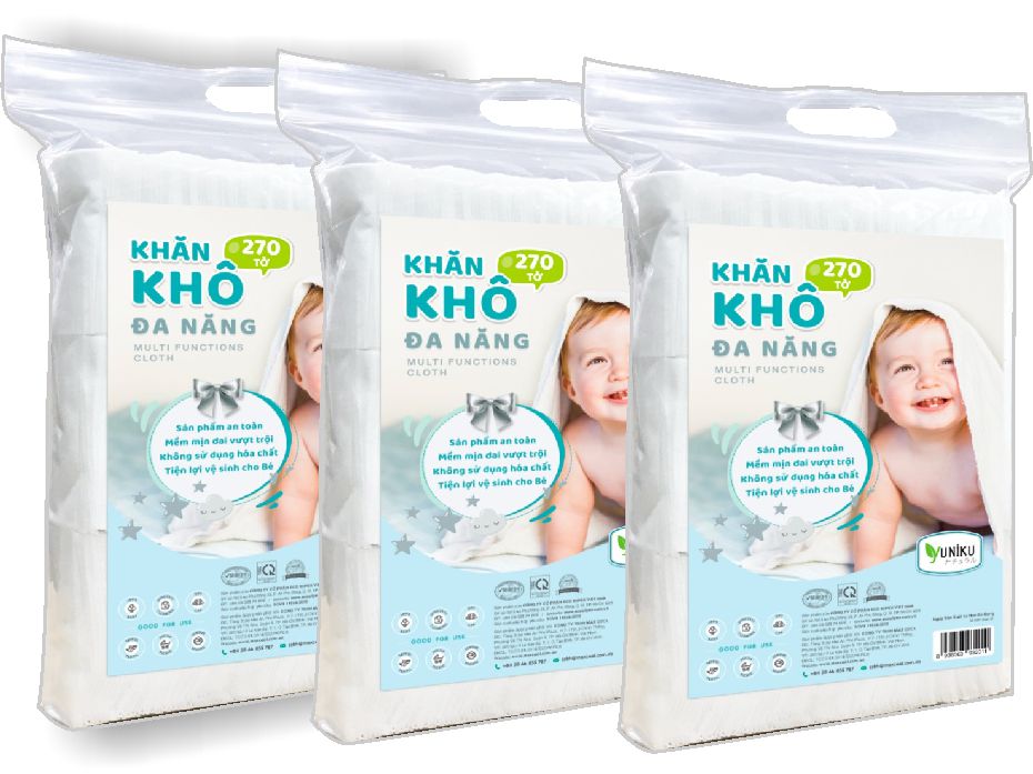 COMBO 3 GÓI KHĂN KHÔ ĐA NĂNG YUNIKU - 270 TỜ - Dùng thay khăn sữa, thay tả, vệ sinh cho bé, tẩy trang....
