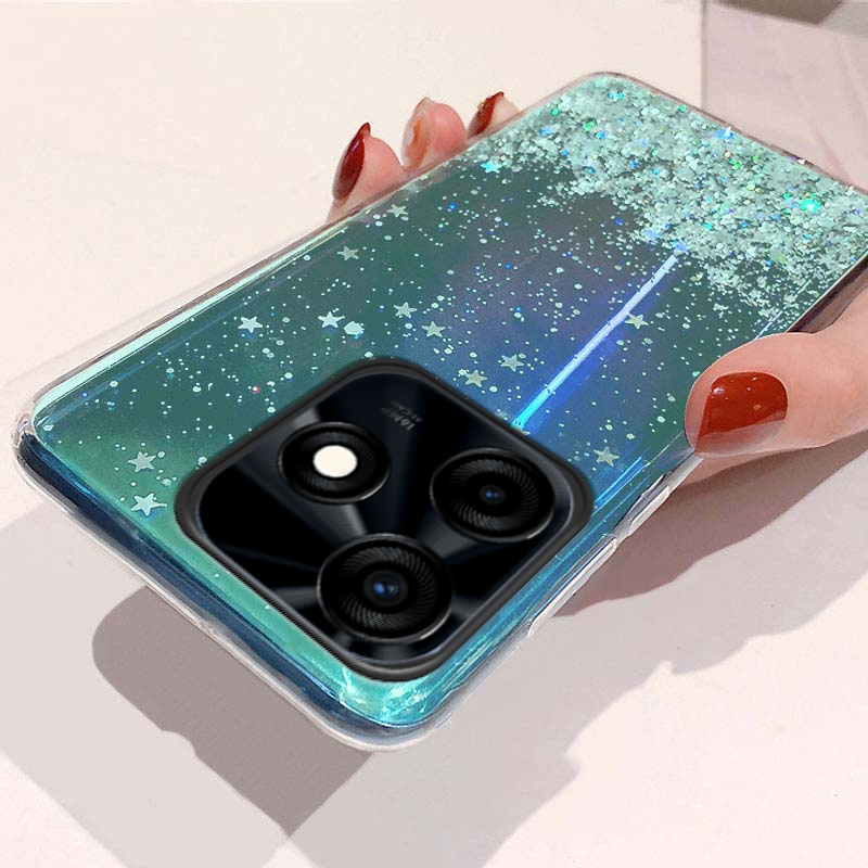 For Tecno Spark Go 2024 2023 2022 Phone case Glitter Bling Sequins Starry Sky Transparent Soft Full Stars Moon for Tecno Spark Go 2023 2022 2024 Back Cover. 