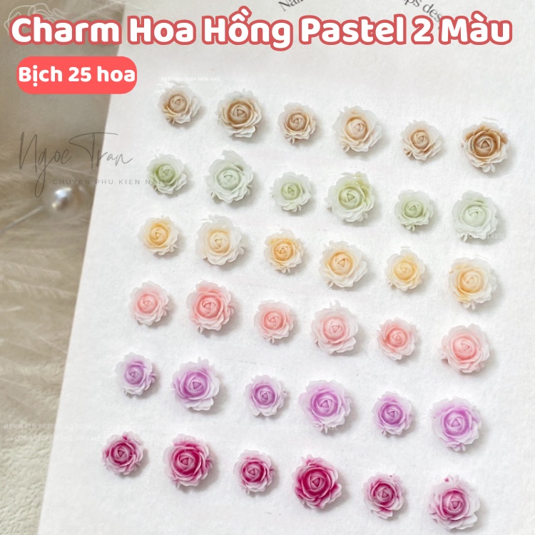 Set 25 Charm Hoa Hồng Pastel 2 Màu | Trang Trí Móng Tay