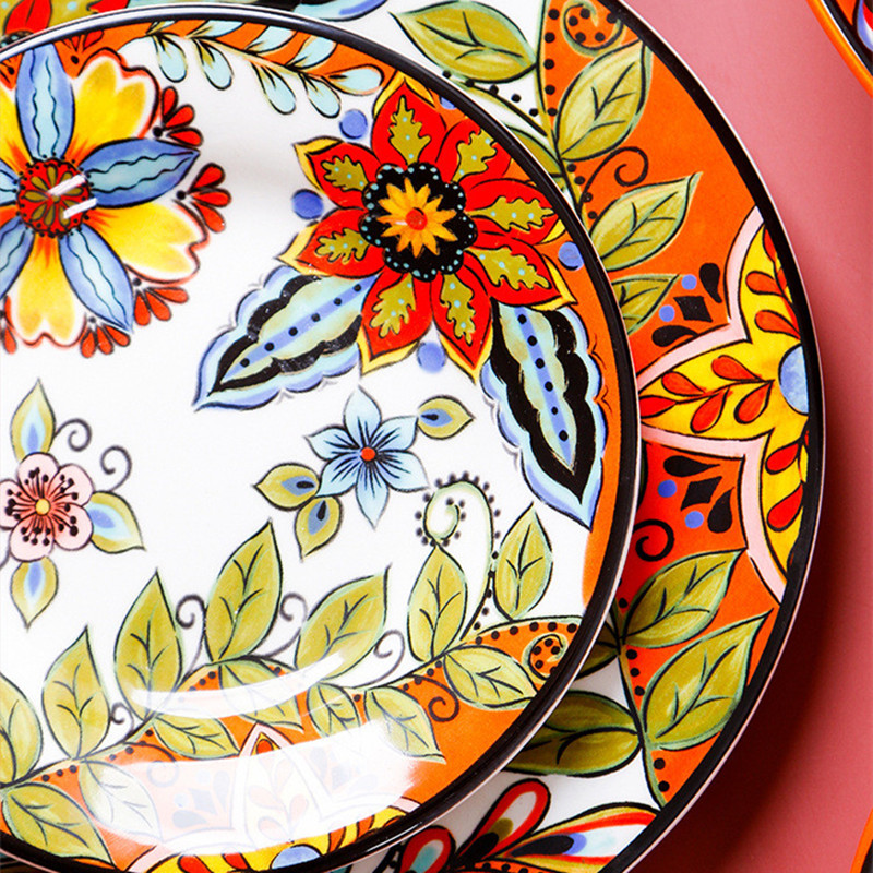 Omk phong cách Mỹ underglaze gốm bộ đồ ăn đĩa ăn tối Đĩa sâu bát đựng sa lát Bộ đồ ăn